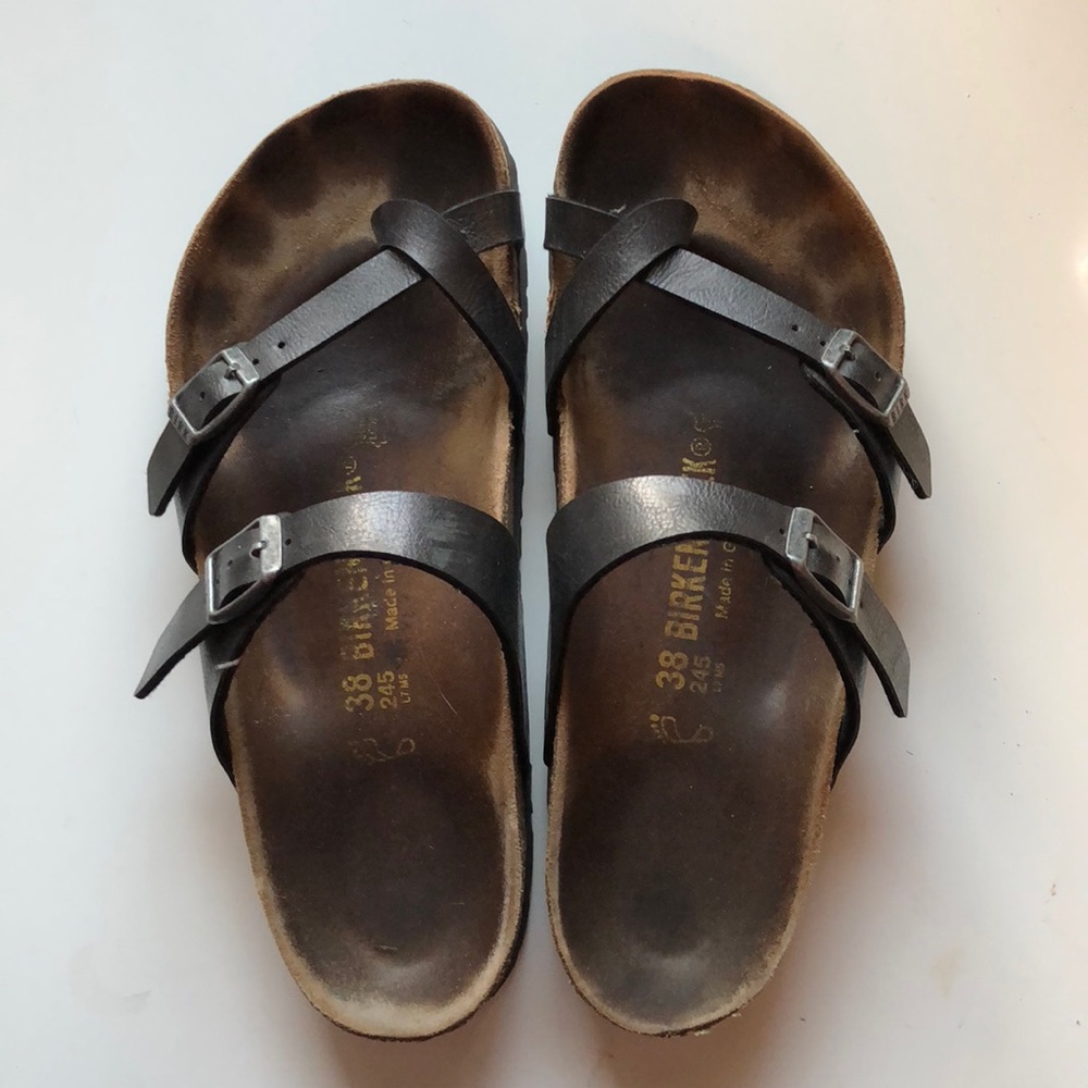 Black Birkenstocks synthetic leather straps SZ 38